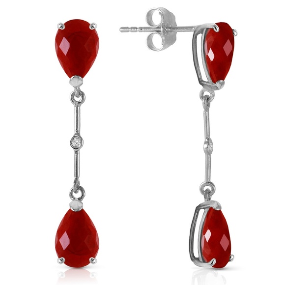 14K SOLID GOLD DIAMONDS & RUBIES DANGLING EARRINGS